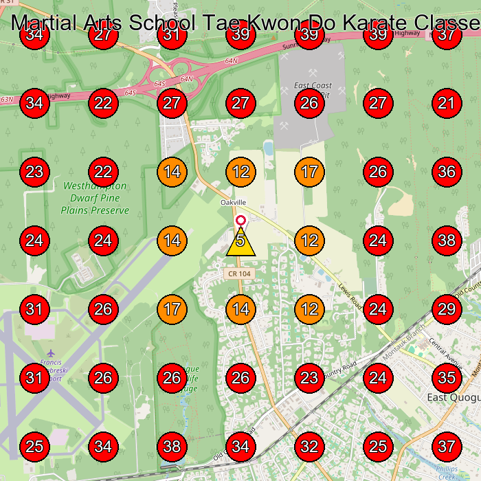 Martial Arts School Tae Kwon Do Karate Classes GeoGrid visibility map for Air Conditioning Repair Service in Quogue